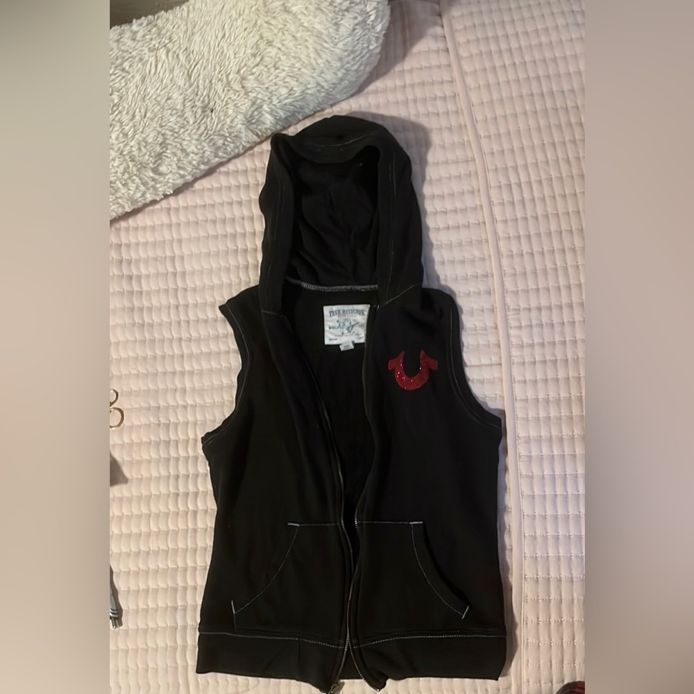 True religion sleeveless zip up hoodie